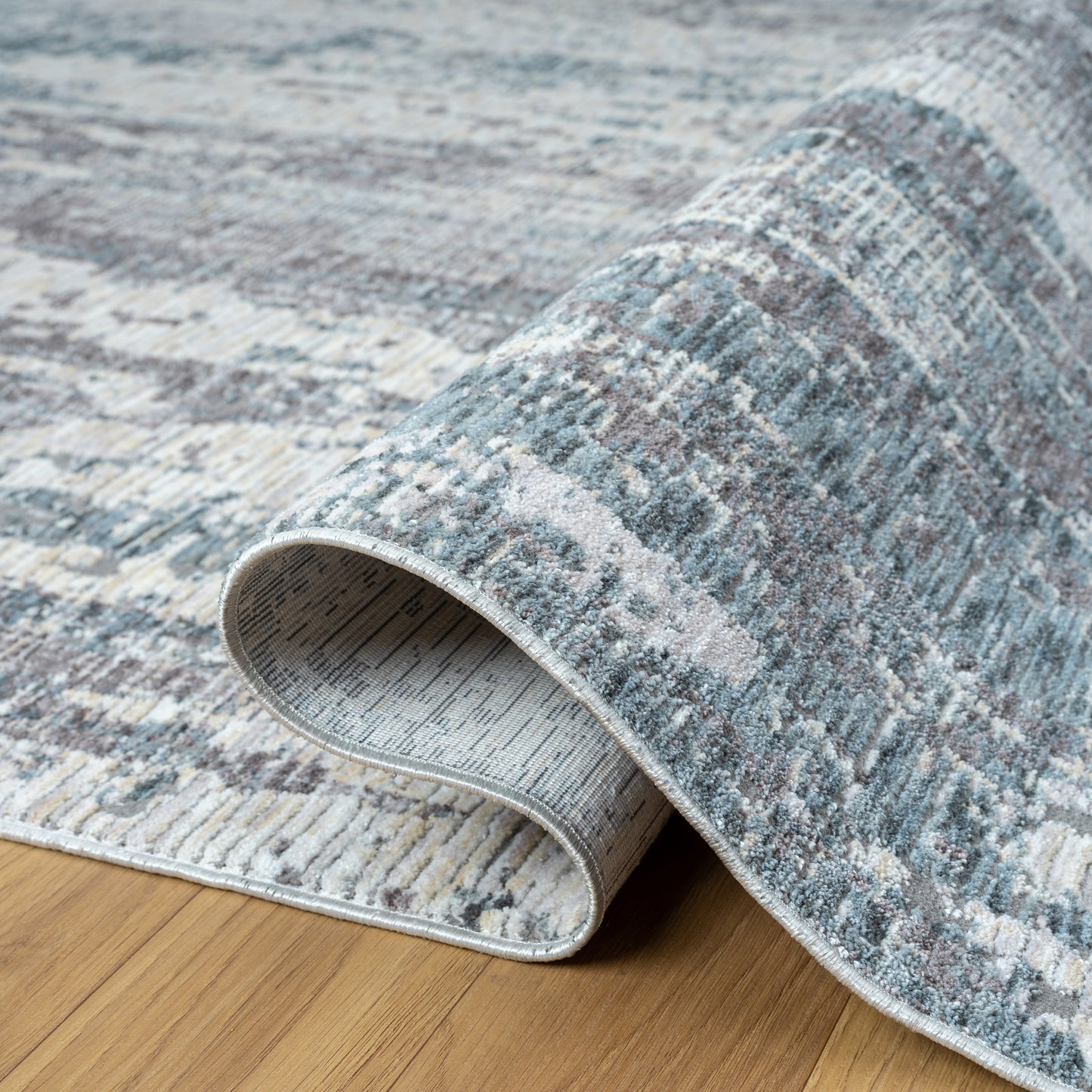 Allure-82464 Modern Power-Loomed Gray/Blue Cotton Indoor Area Rug - LR Home