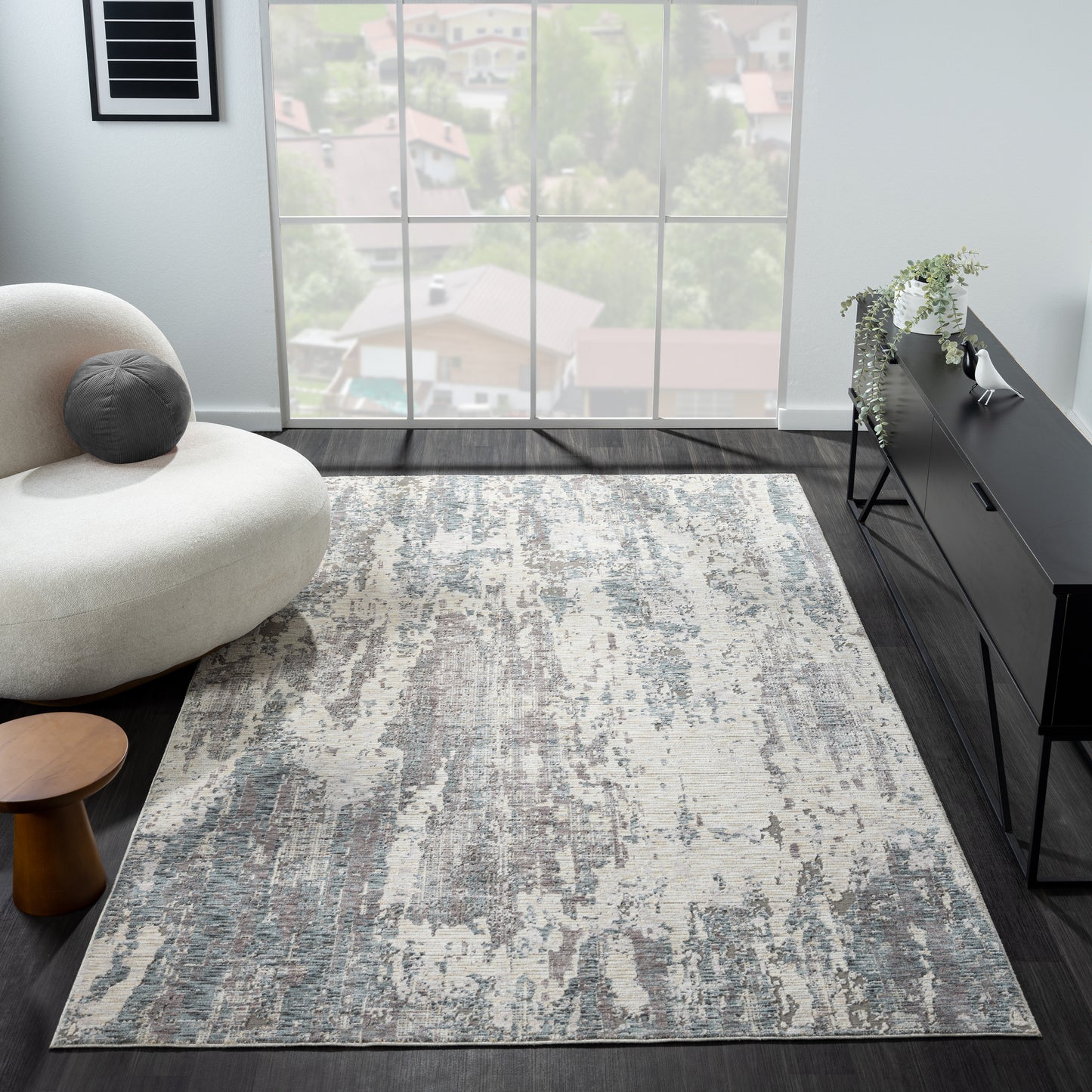 Allure-82464 Modern Power-Loomed Gray/Blue Cotton Indoor Area Rug - LR Home