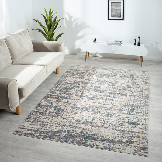 Allure-82466 Modern Power-Loomed Blue/Taupe Cotton Indoor Area Rug - LR Home