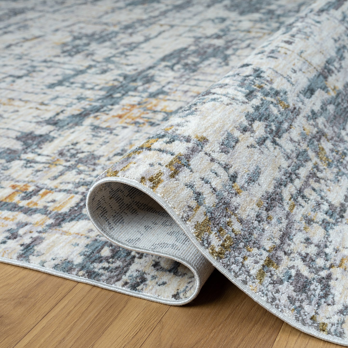 Allure-82466 Modern Power-Loomed Blue/Taupe Cotton Indoor Area Rug - LR Home