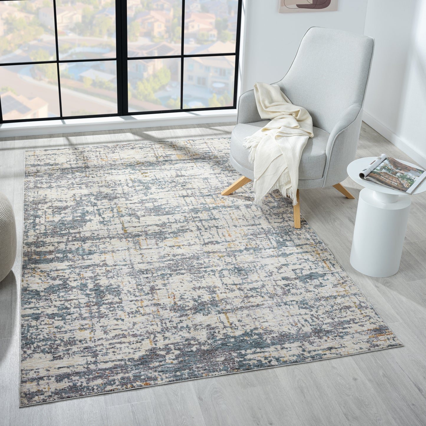 Allure-82466 Modern Power-Loomed Blue/Taupe Cotton Indoor Area Rug - LR Home