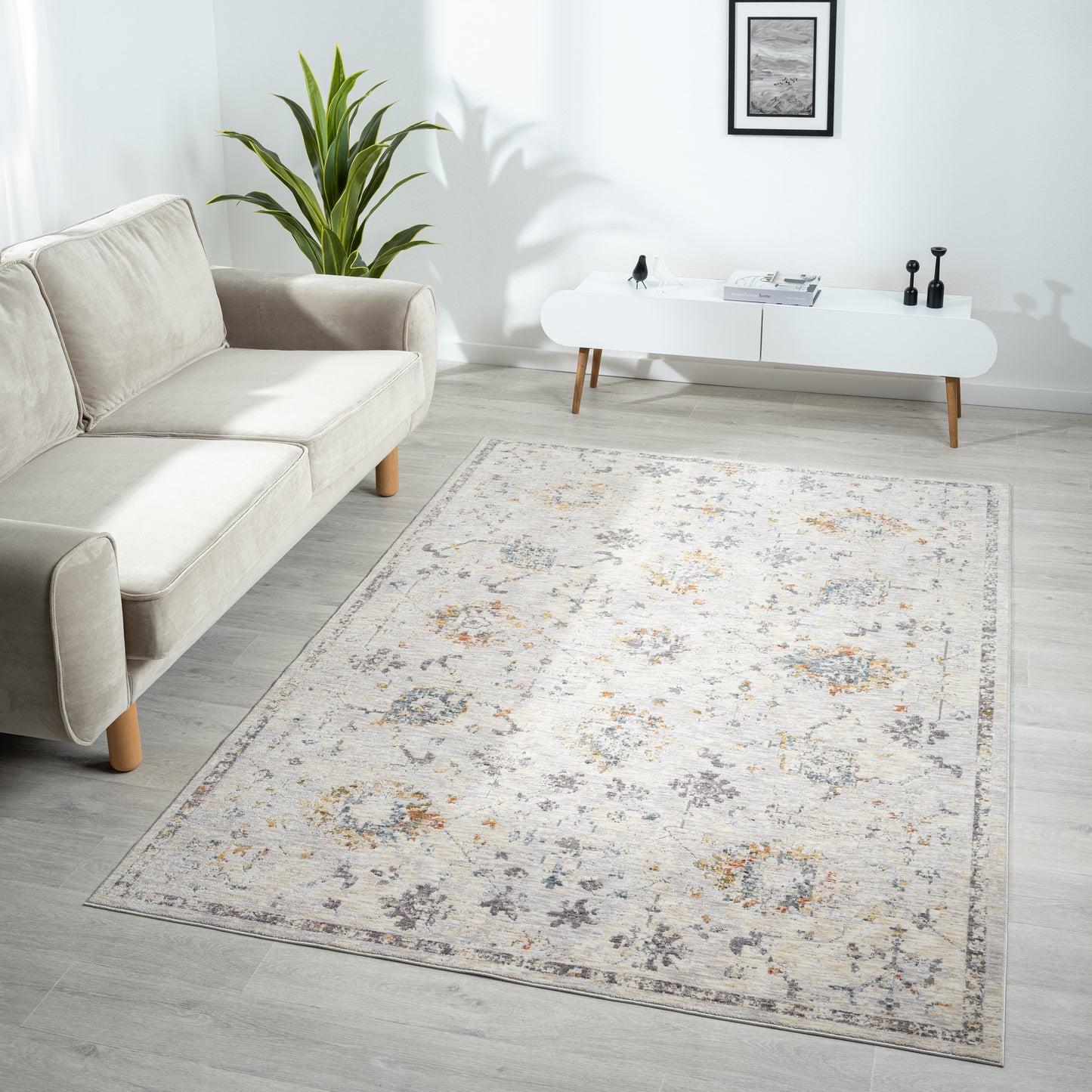 Allure-82470 Traditional Power-Loomed Gray/Blue Cotton Indoor Area Rug - LR Home