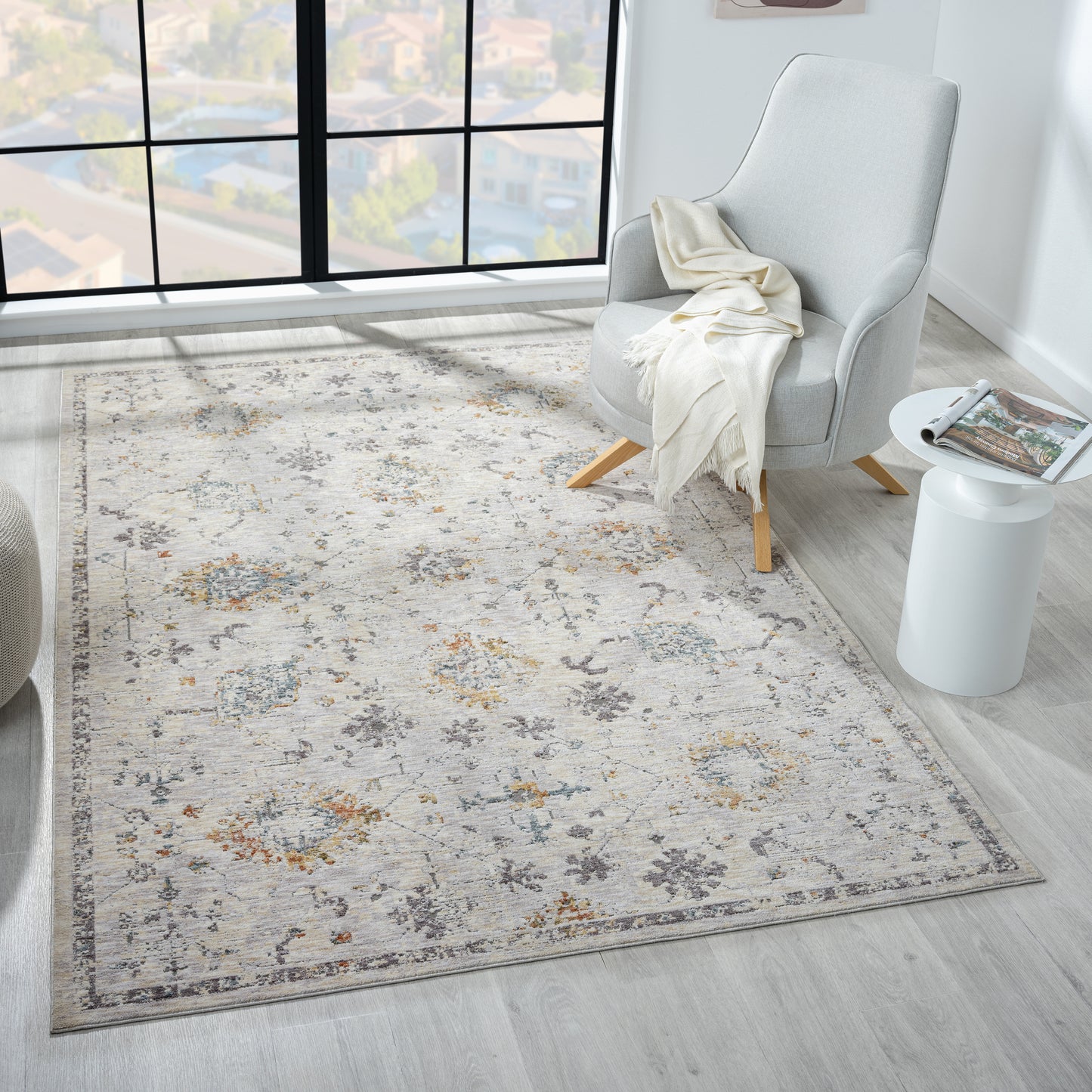 Allure-82470 Traditional Power-Loomed Gray/Blue Cotton Indoor Area Rug - LR Home