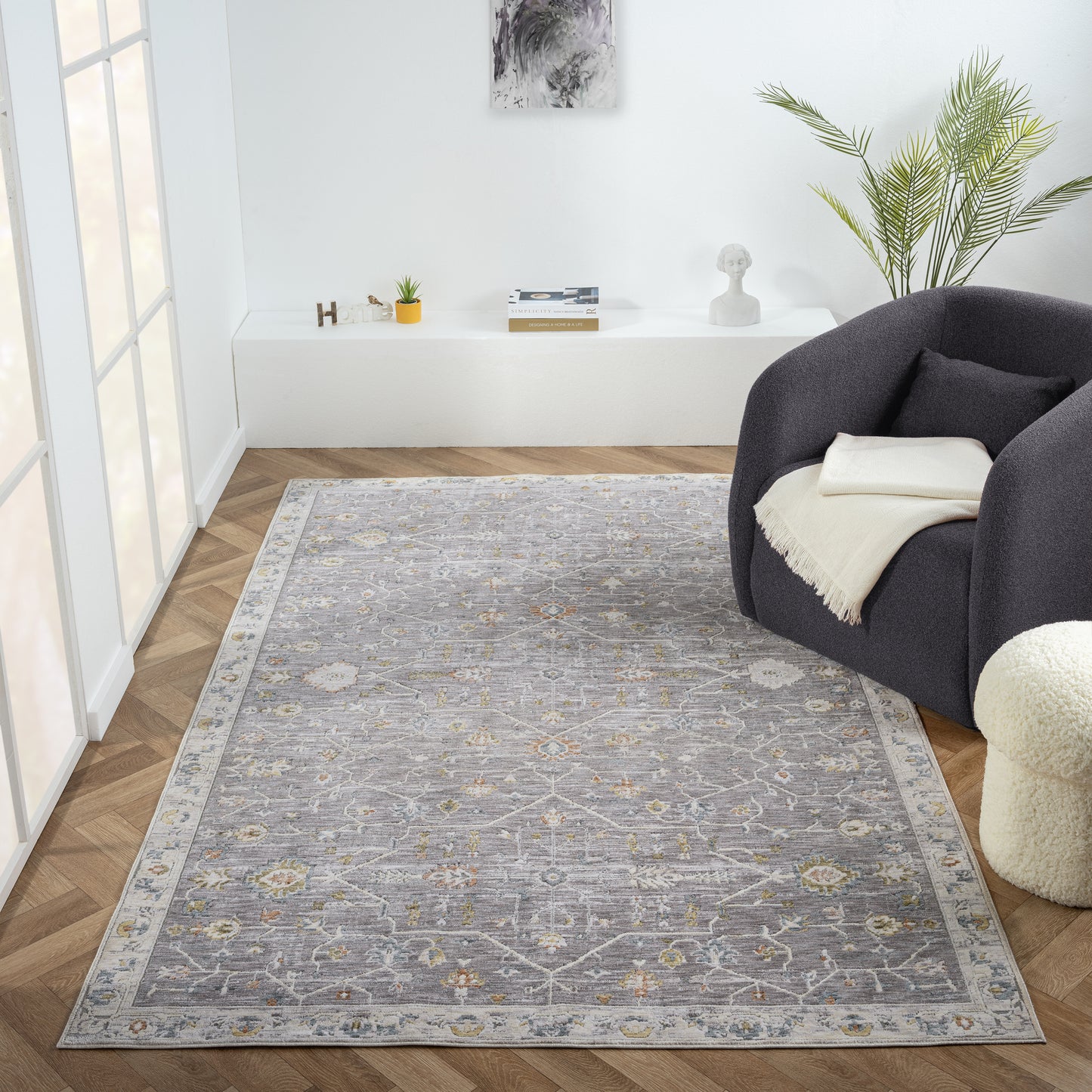 Allure-82471 Traditional Power-Loomed Gray/Ivory Cotton Indoor Area Rug - LR Home