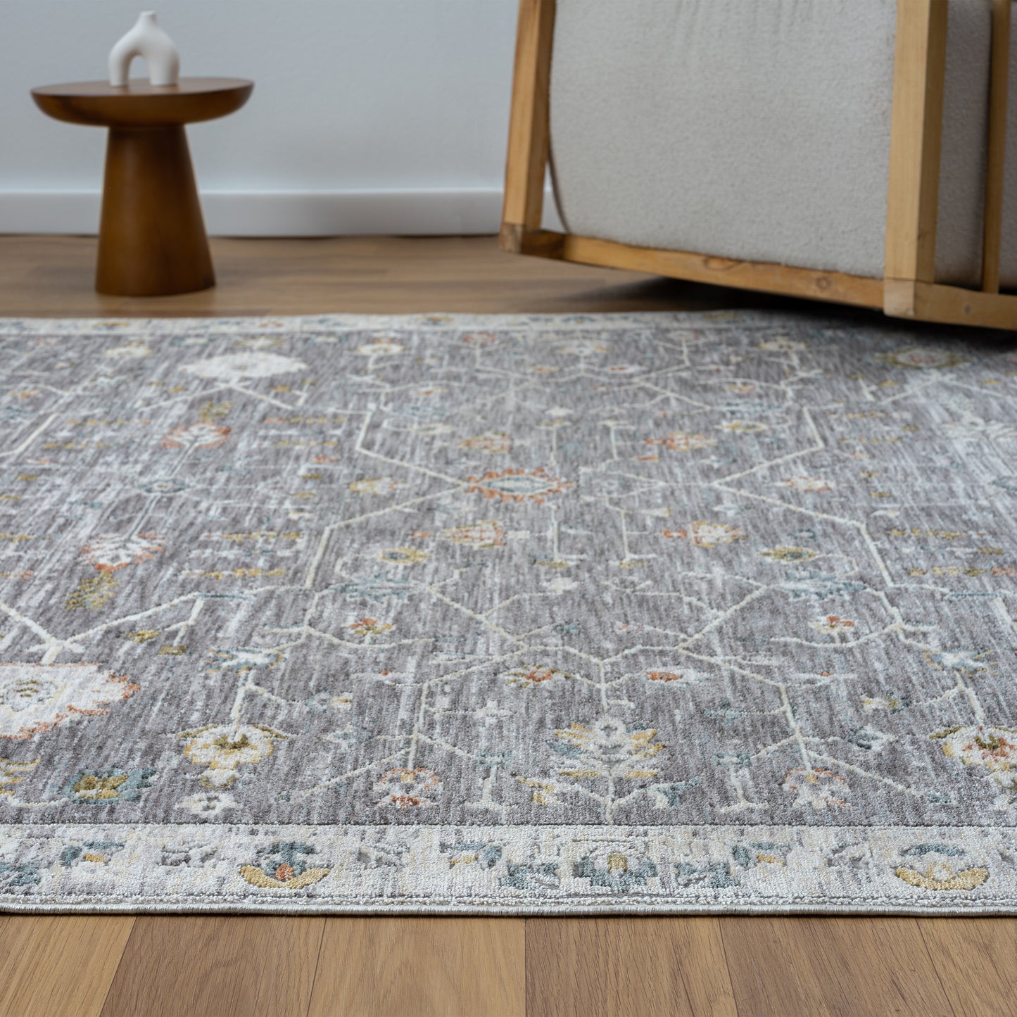 Allure-82471 Traditional Power-Loomed Gray/Ivory Cotton Indoor Area Rug - LR Home