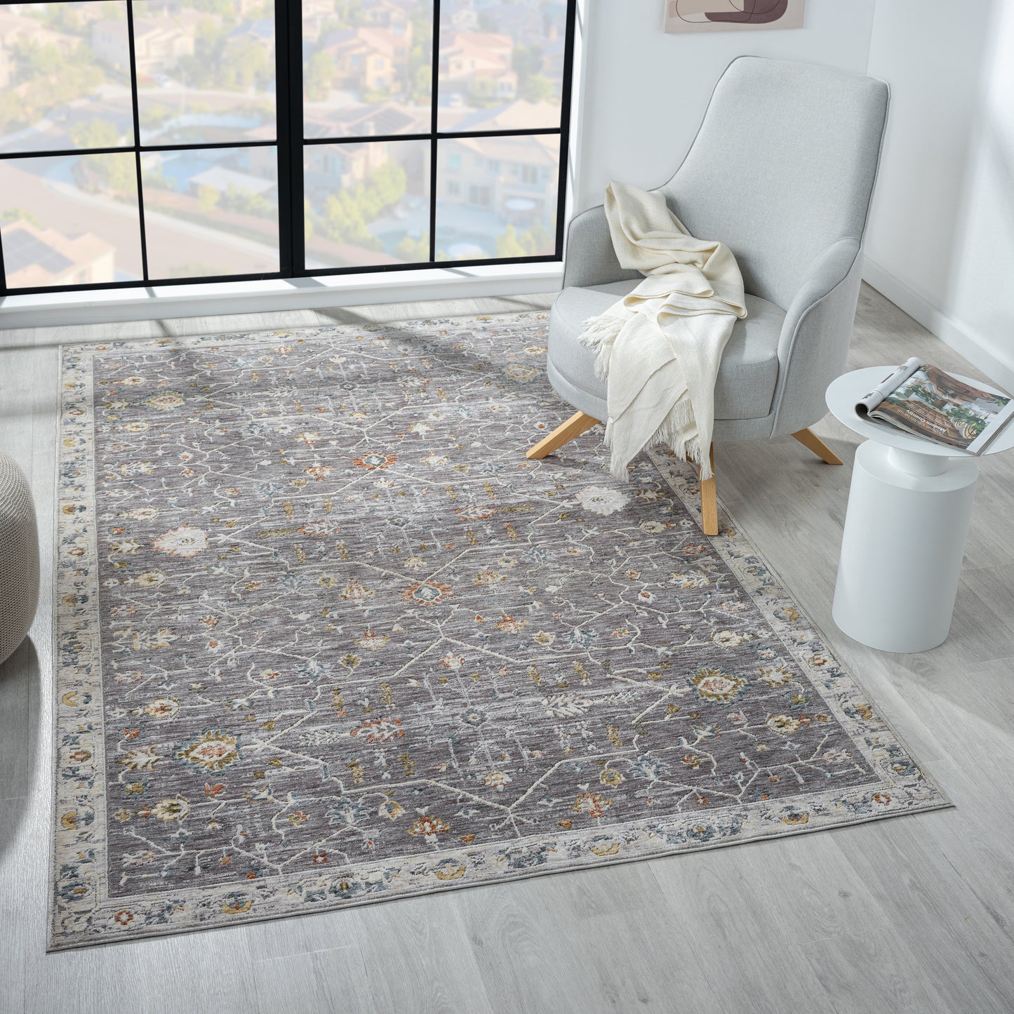 Allure-82471 Traditional Power-Loomed Gray/Ivory Cotton Indoor Area Rug - LR Home