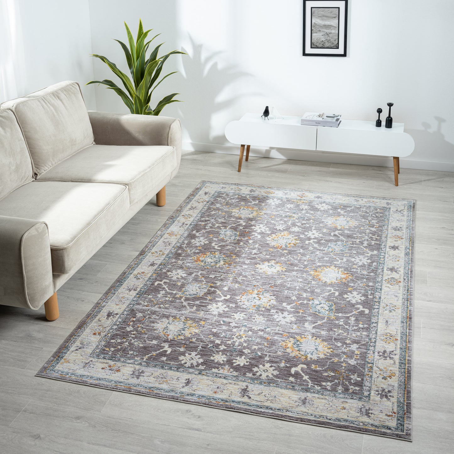 Allure-82473 Traditional Power-Loomed Gray/Blue Cotton Indoor Area Rug - LR Home