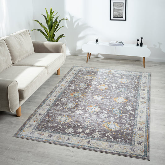 Allure-82473 Traditional Power-Loomed Gray/Blue Cotton Indoor Area Rug - LR Home