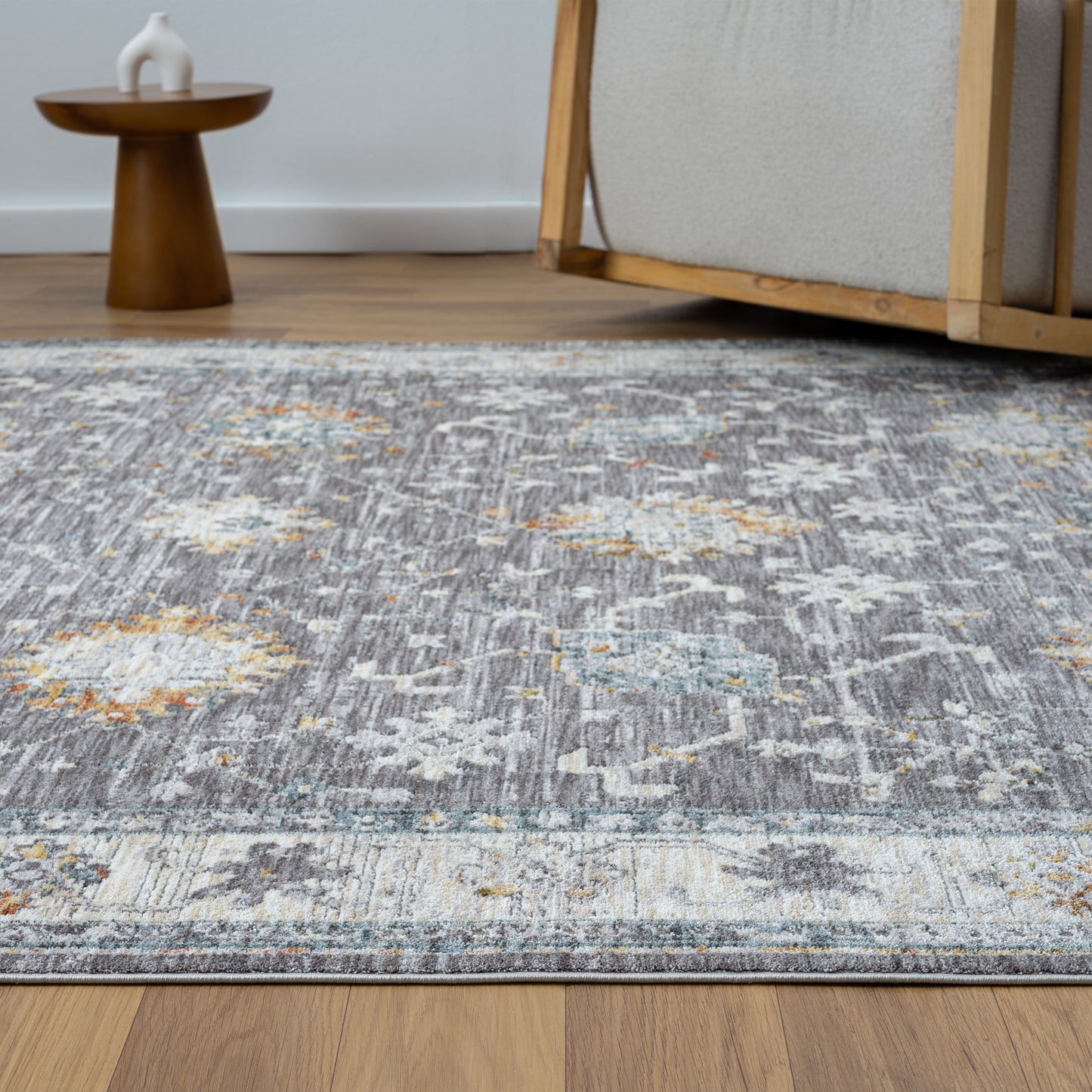 Allure-82473 Traditional Power-Loomed Gray/Blue Cotton Indoor Area Rug - LR Home
