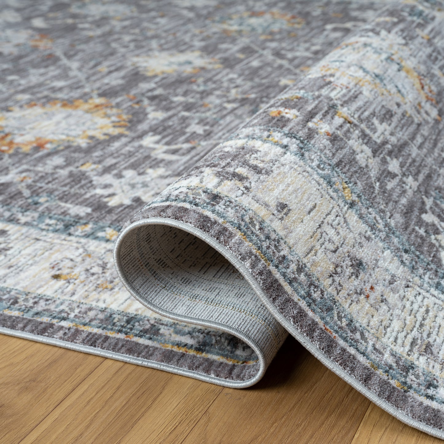 Allure-82473 Traditional Power-Loomed Gray/Blue Cotton Indoor Area Rug - LR Home