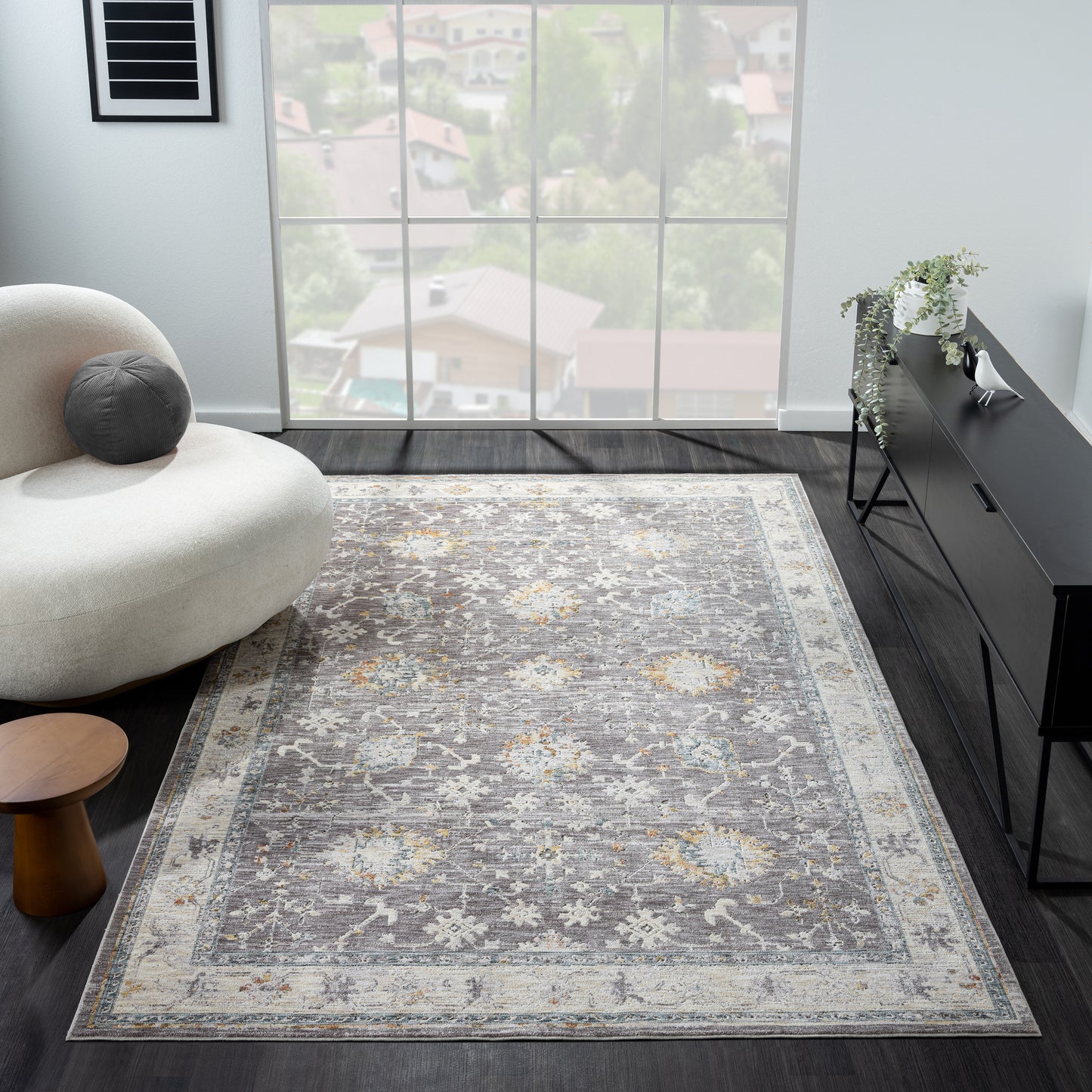 Allure-82473 Traditional Power-Loomed Gray/Blue Cotton Indoor Area Rug - LR Home