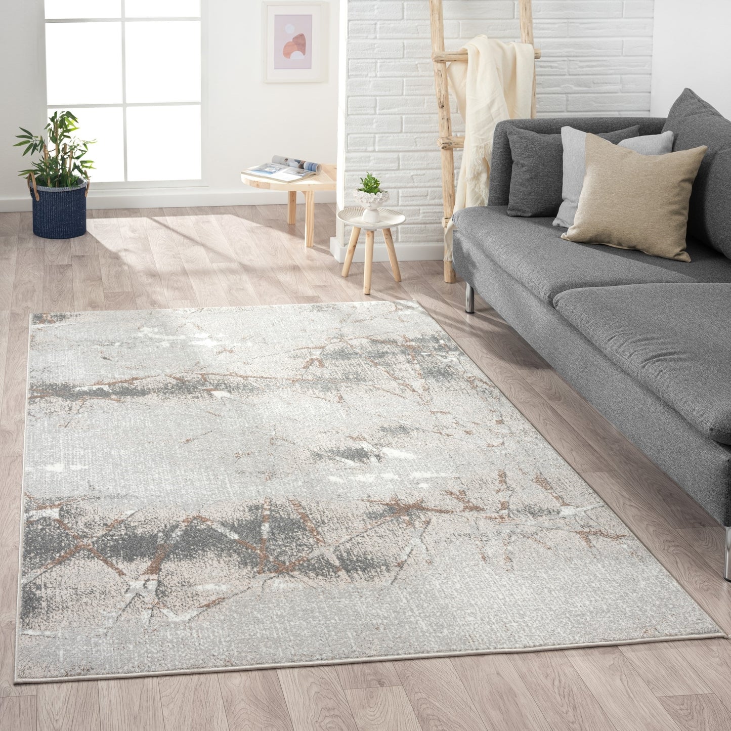 ANTAL-82051 Modern/Contemporary Machine Made Beige/Gray Polyester Indoor Area Rugs - LR Home