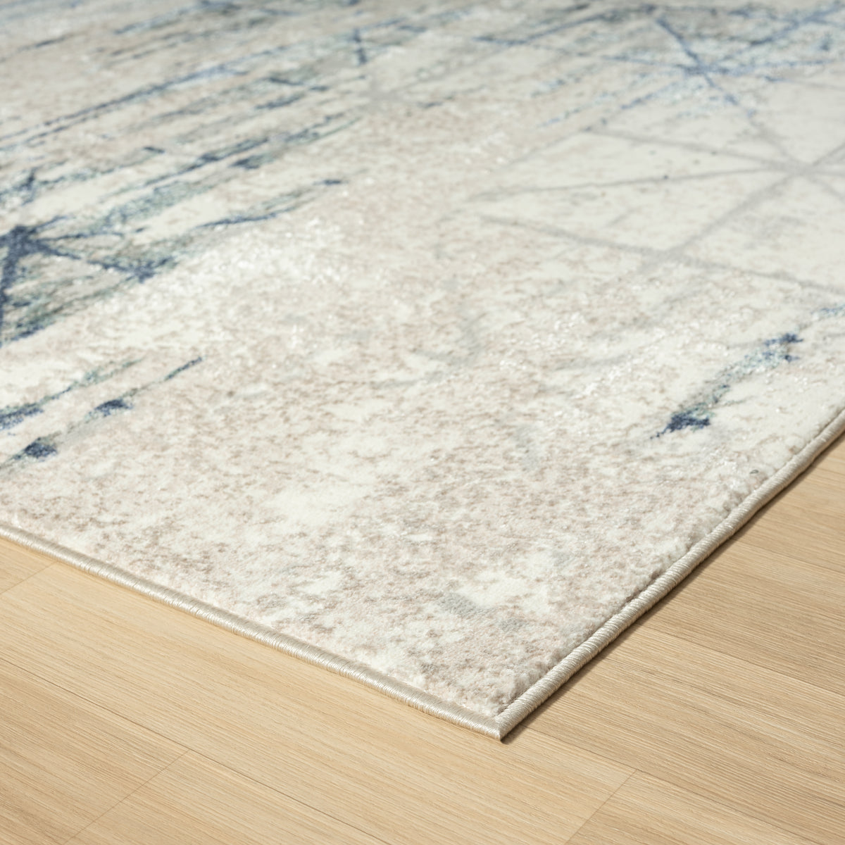 Antalya Transitional Geometric Polyester Performance Indoor Area Rug, Blue/Beige - corner view