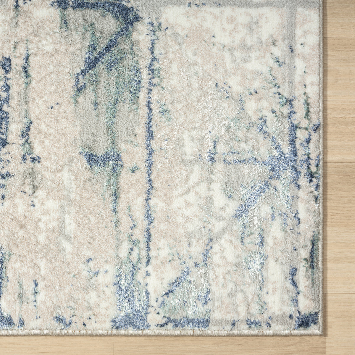 Antalya Transitional Geometric Polyester Performance Indoor Area Rug, Blue/Beige - close-up detail