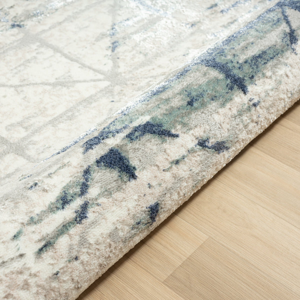 Antalya Transitional Geometric Polyester Performance Indoor Area Rug, Blue/Beige - side angle view