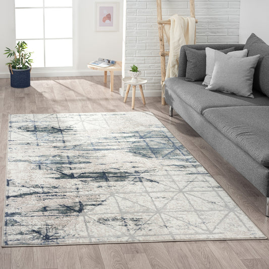 Antalya-82052 Contemporary Power-Loomed Blue/Gray Cotton Indoor Area Rug - LR Home