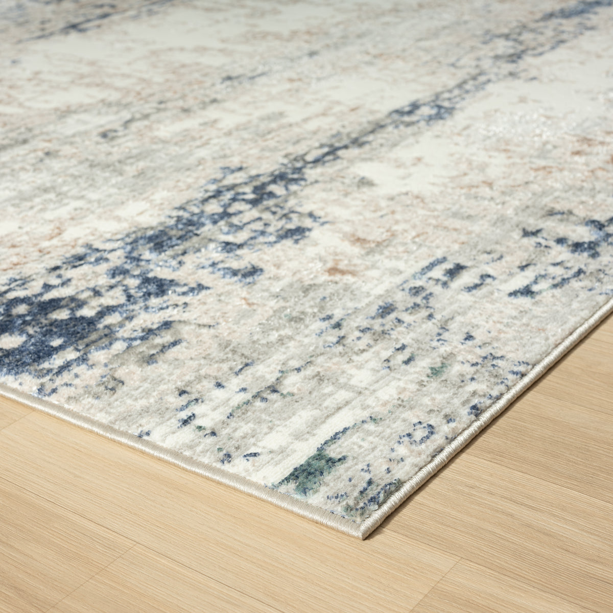Antalya Abstract Polyester Performance Indoor Area Rug, Blue/Beige - corner view