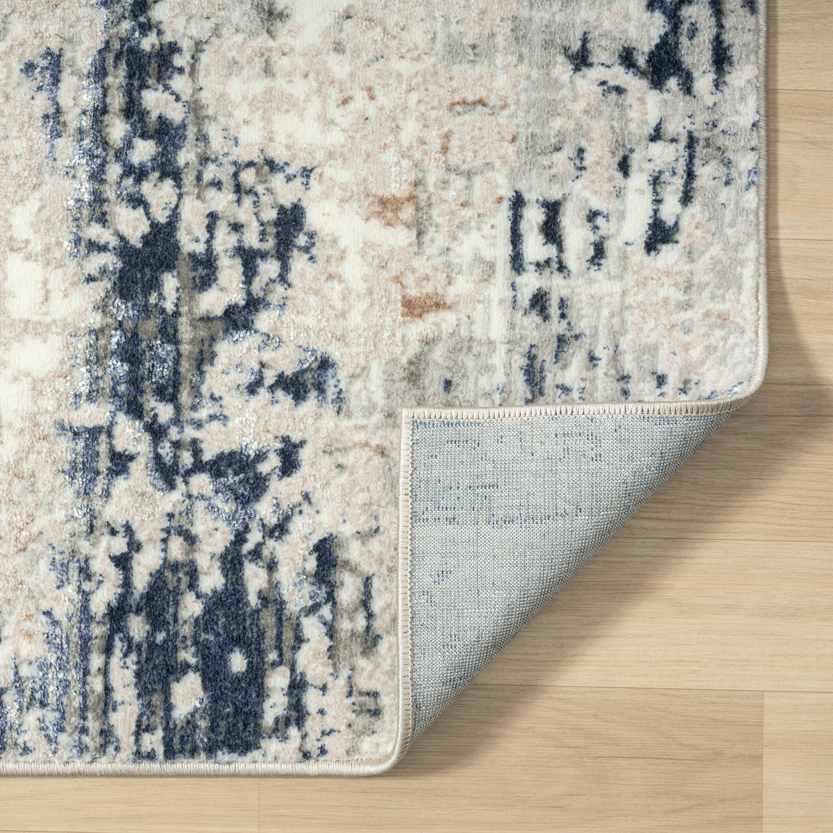 Antalya Abstract Polyester Performance Indoor Area Rug, Blue/Beige - back view