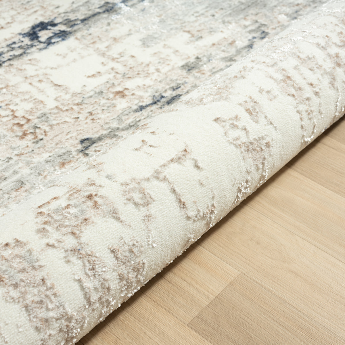 Antalya Abstract Polyester Performance Indoor Area Rug, Blue/Beige - side angle view