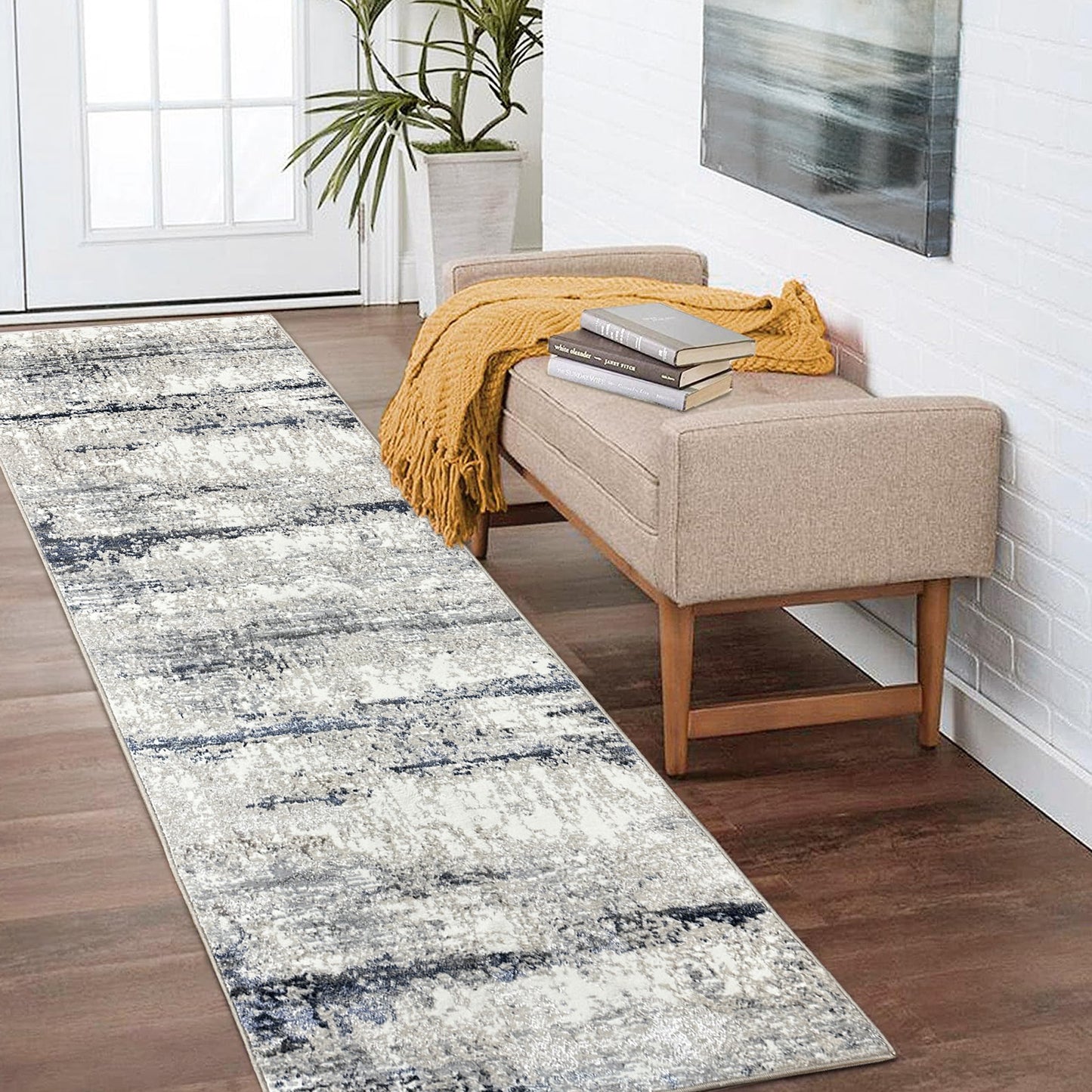 Antalya-82053 Modern Power-Loomed Gray/Blue Cotton Indoor Area Rug - LR Home