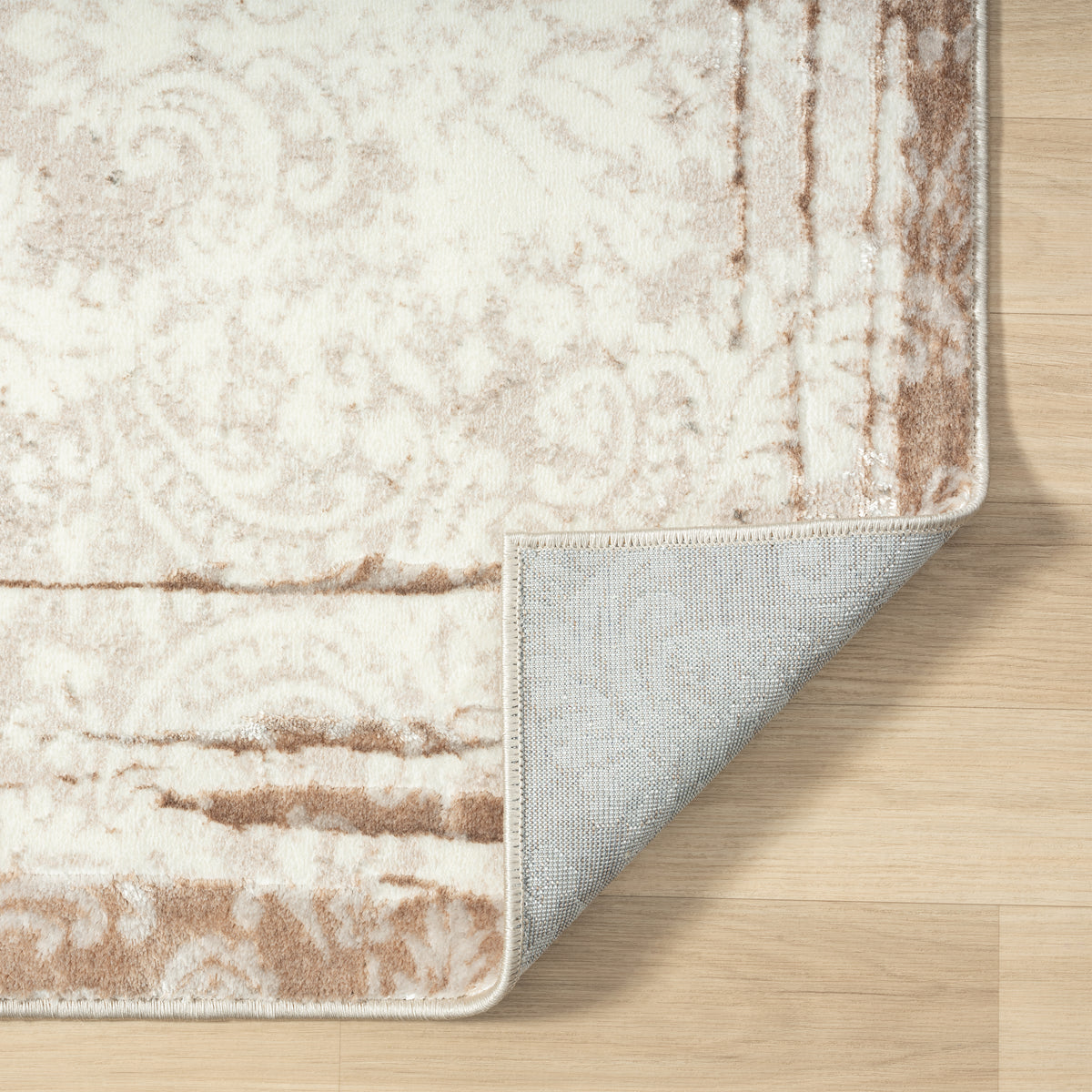 Antalya Transitional Bordered/Damask Polyester Performance Indoor Area Rug, Beige - back view