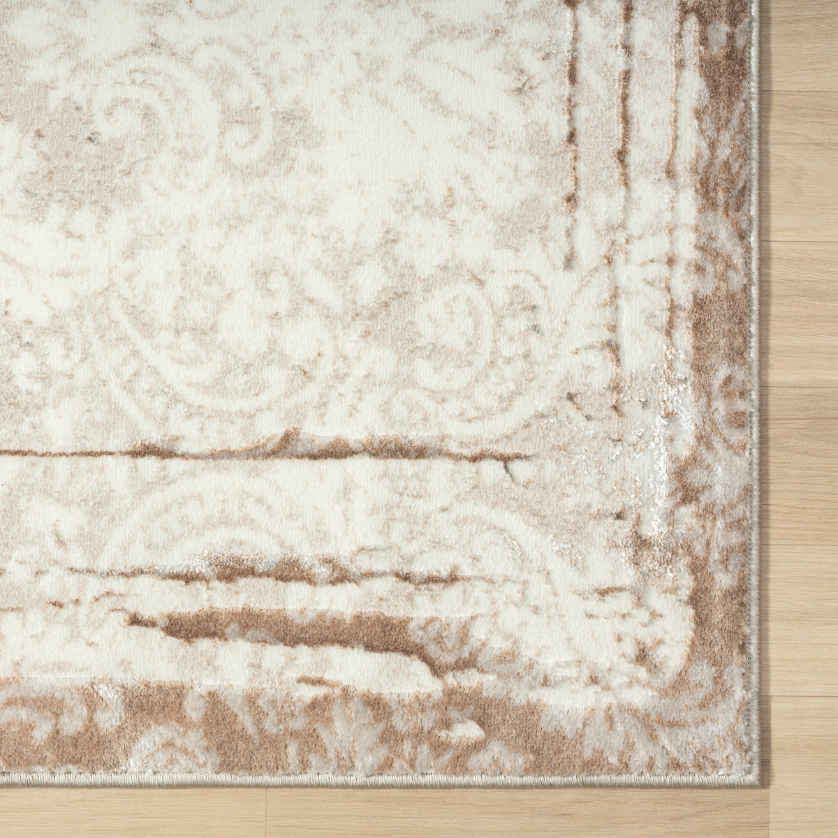 Antalya Transitional Bordered/Damask Polyester Performance Indoor Area Rug, Beige - close-up detail