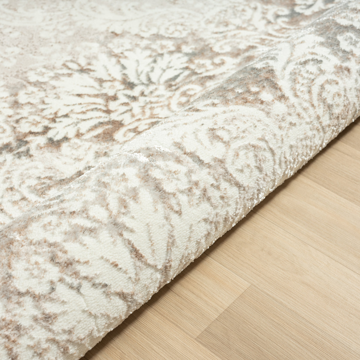 Antalya Transitional Bordered/Damask Polyester Performance Indoor Area Rug, Beige - side angle view