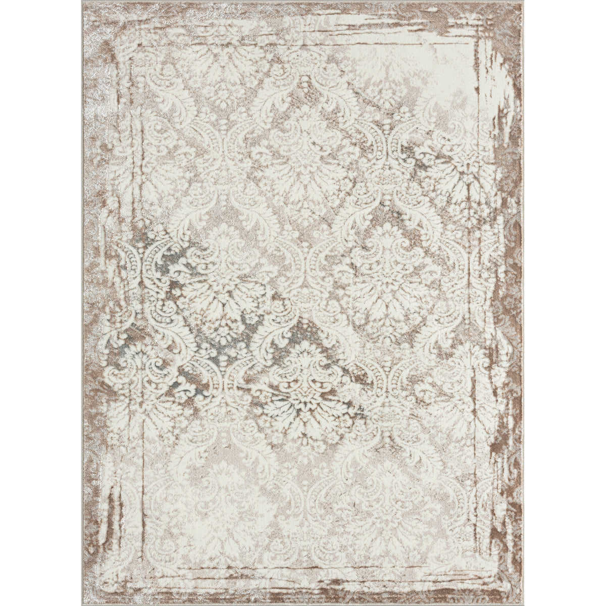 Antalya Transitional Bordered/Damask Polyester Performance Indoor Area Rug, Beige - Silo view