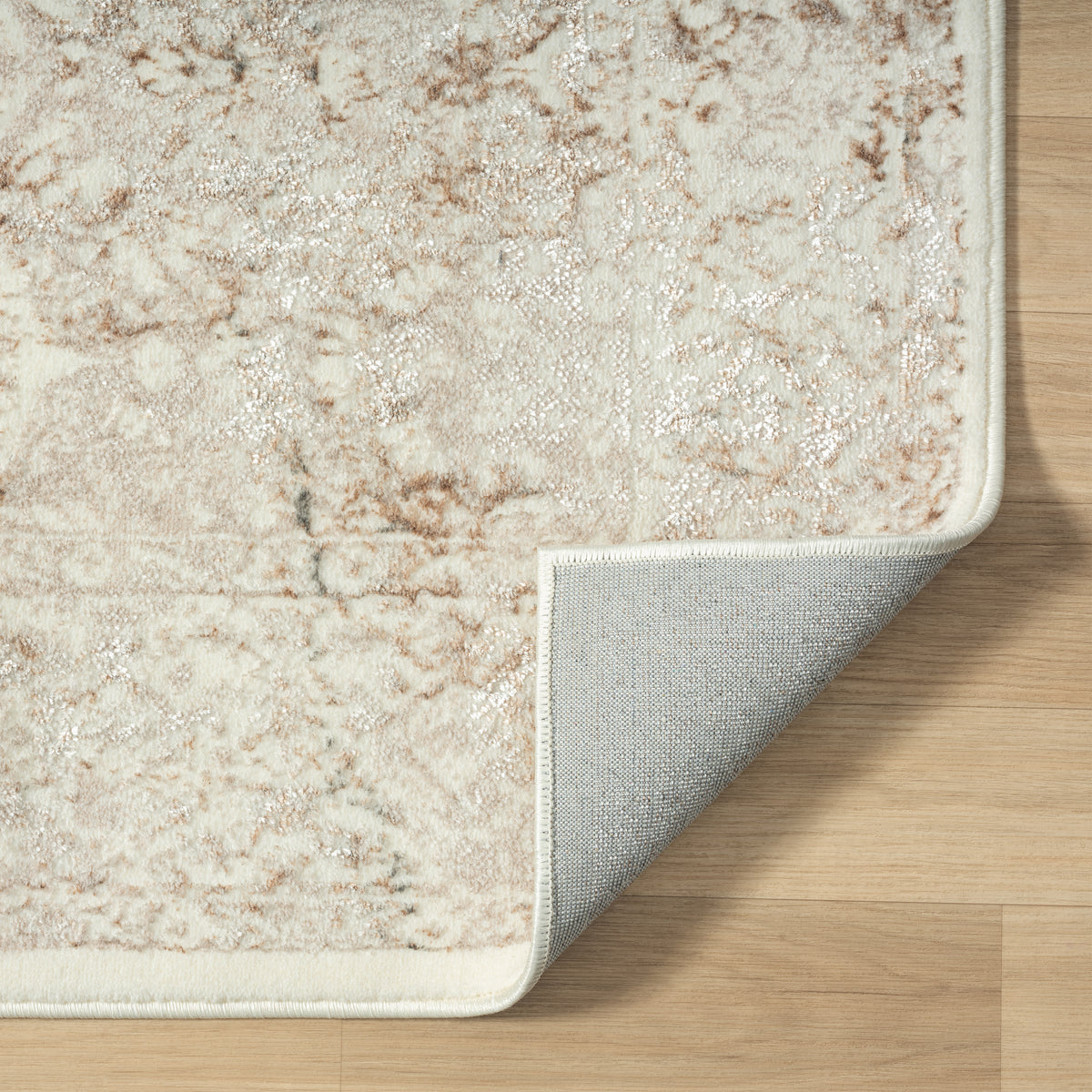 Antalya Transitional Damask Polyester Performance Indoor Area Rug, Beige - back view