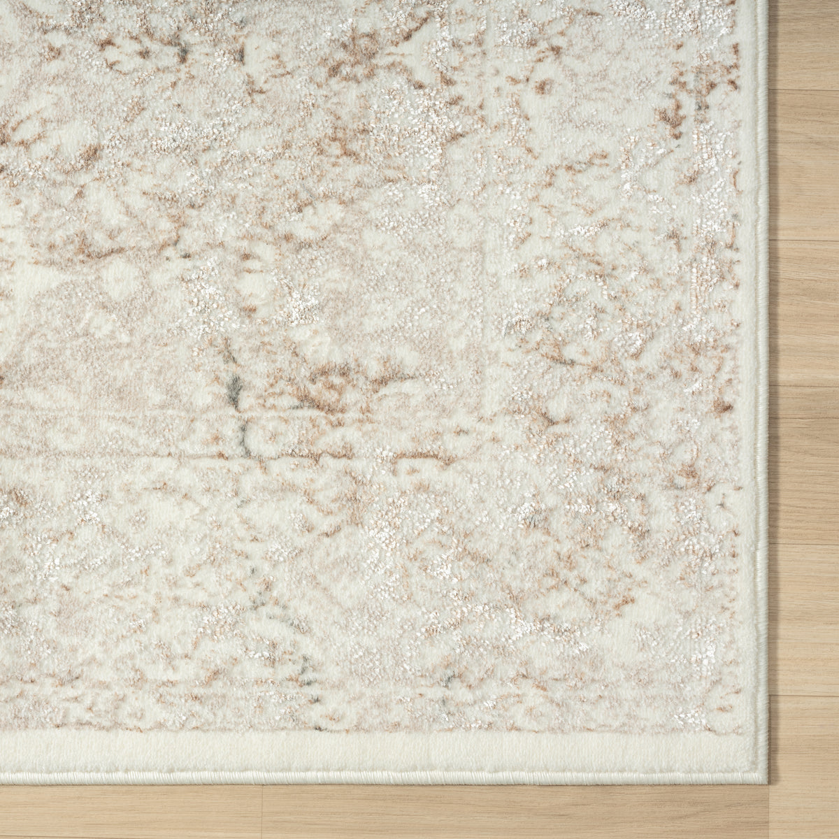 Antalya Transitional Damask Polyester Performance Indoor Area Rug, Beige - close-up detail