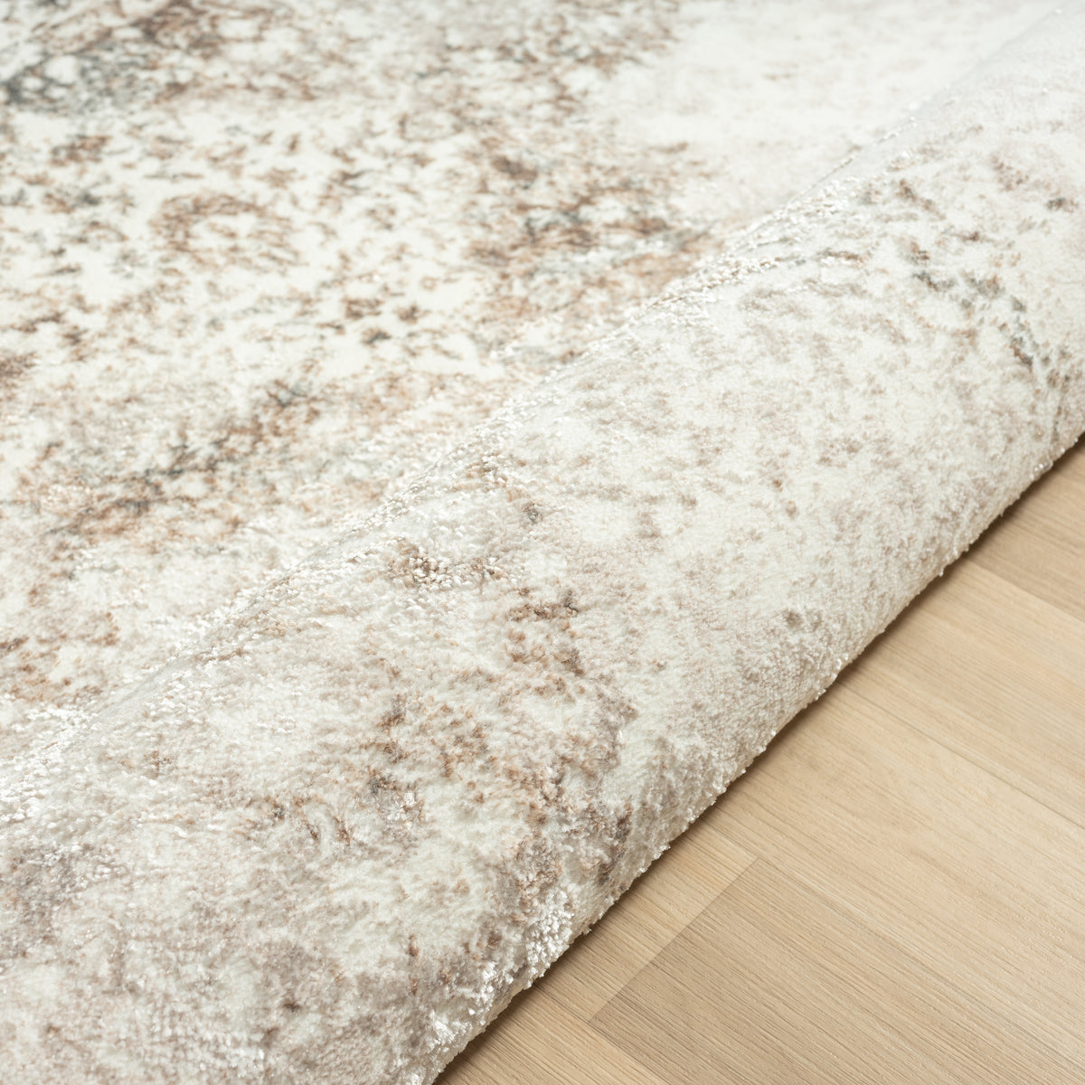 Antalya Transitional Damask Polyester Performance Indoor Area Rug, Beige - side angle view