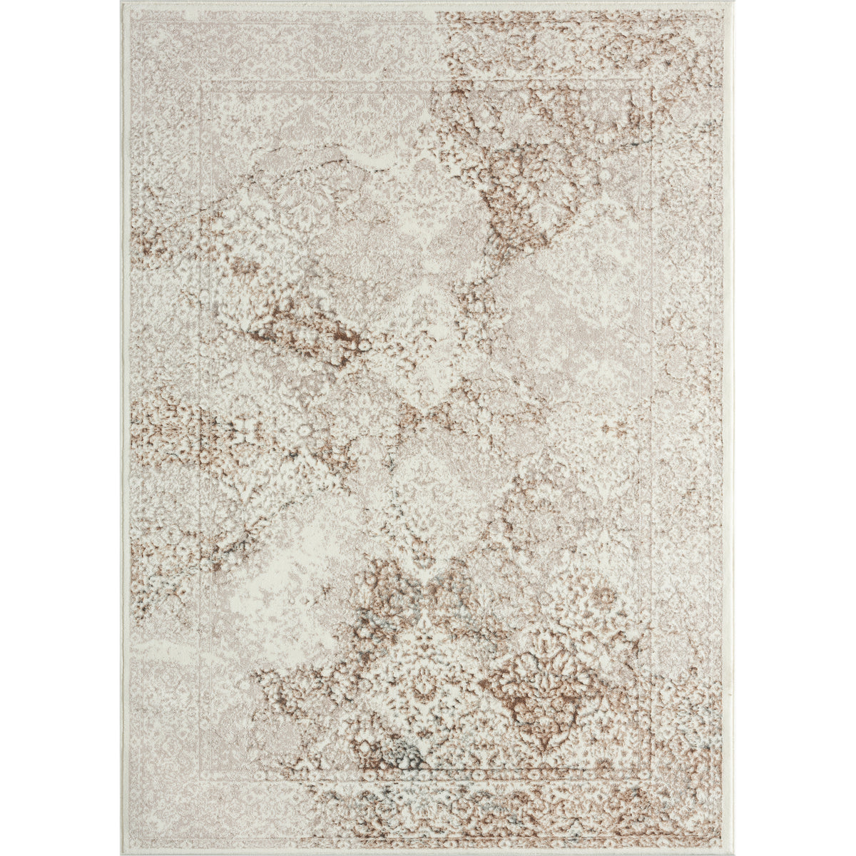 Antalya Transitional Damask Polyester Performance Indoor Area Rug, Beige - Silo view