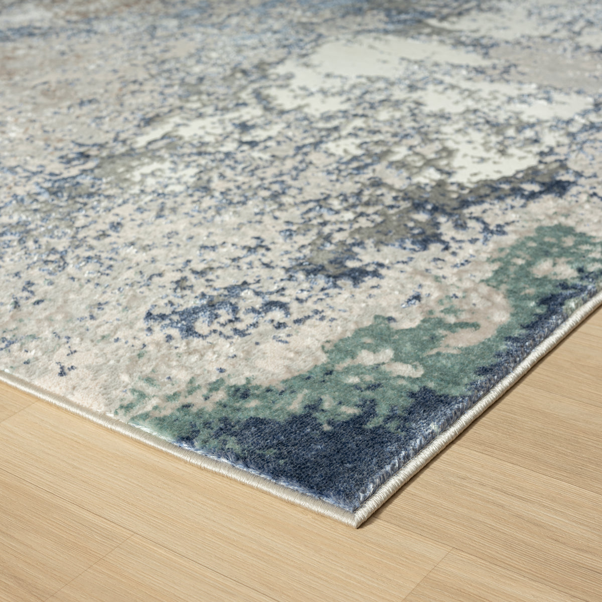 Antalya Abstract Polyester Performance Indoor Area Rug, Grey/Teal - corner view