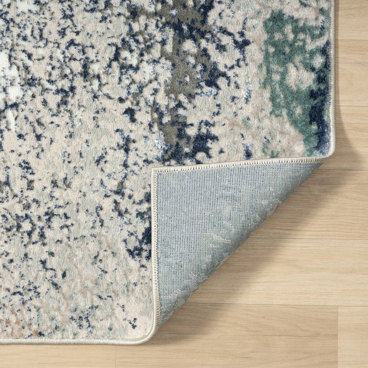 Antalya Abstract Polyester Performance Indoor Area Rug, Grey/Teal - back view