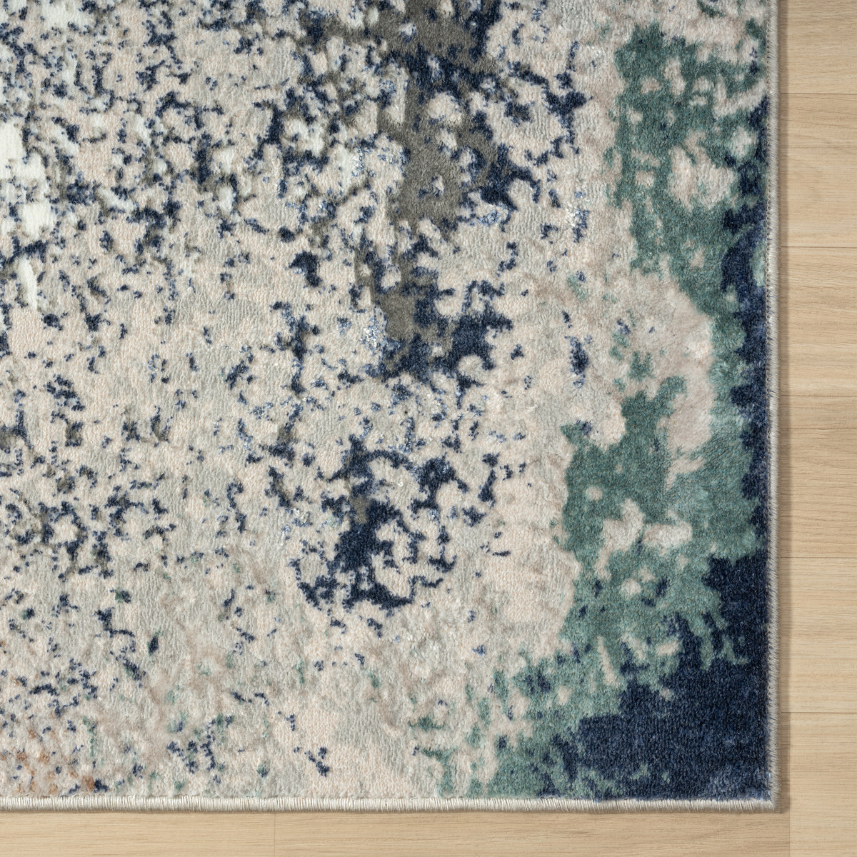 Antalya Abstract Polyester Performance Indoor Area Rug, Grey/Teal - close-up detail
