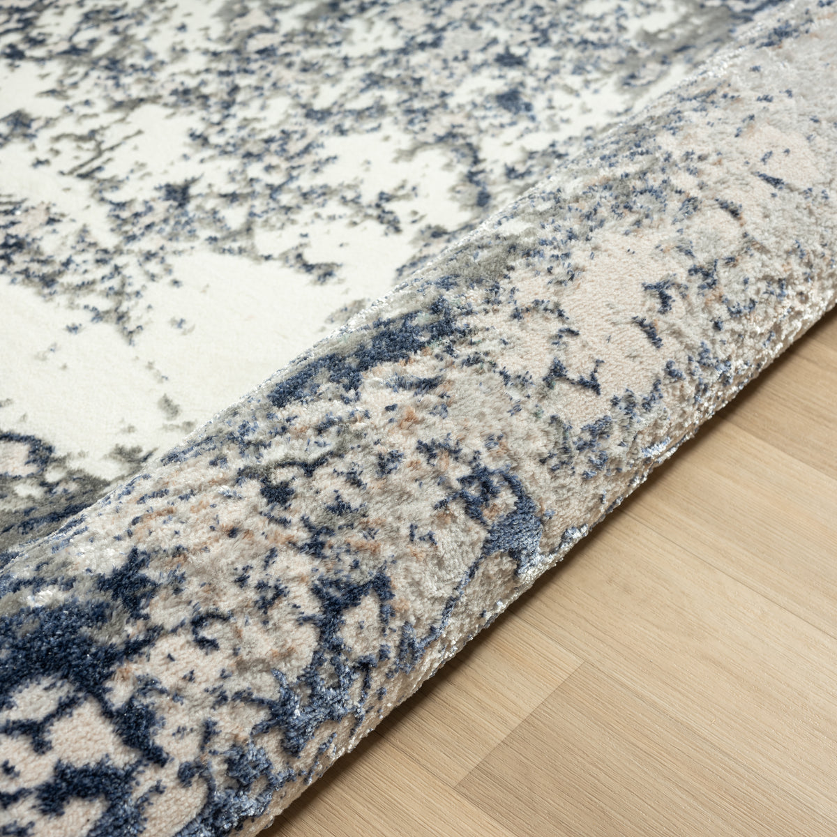 Antalya Abstract Polyester Performance Indoor Area Rug, Grey/Teal - side angle view