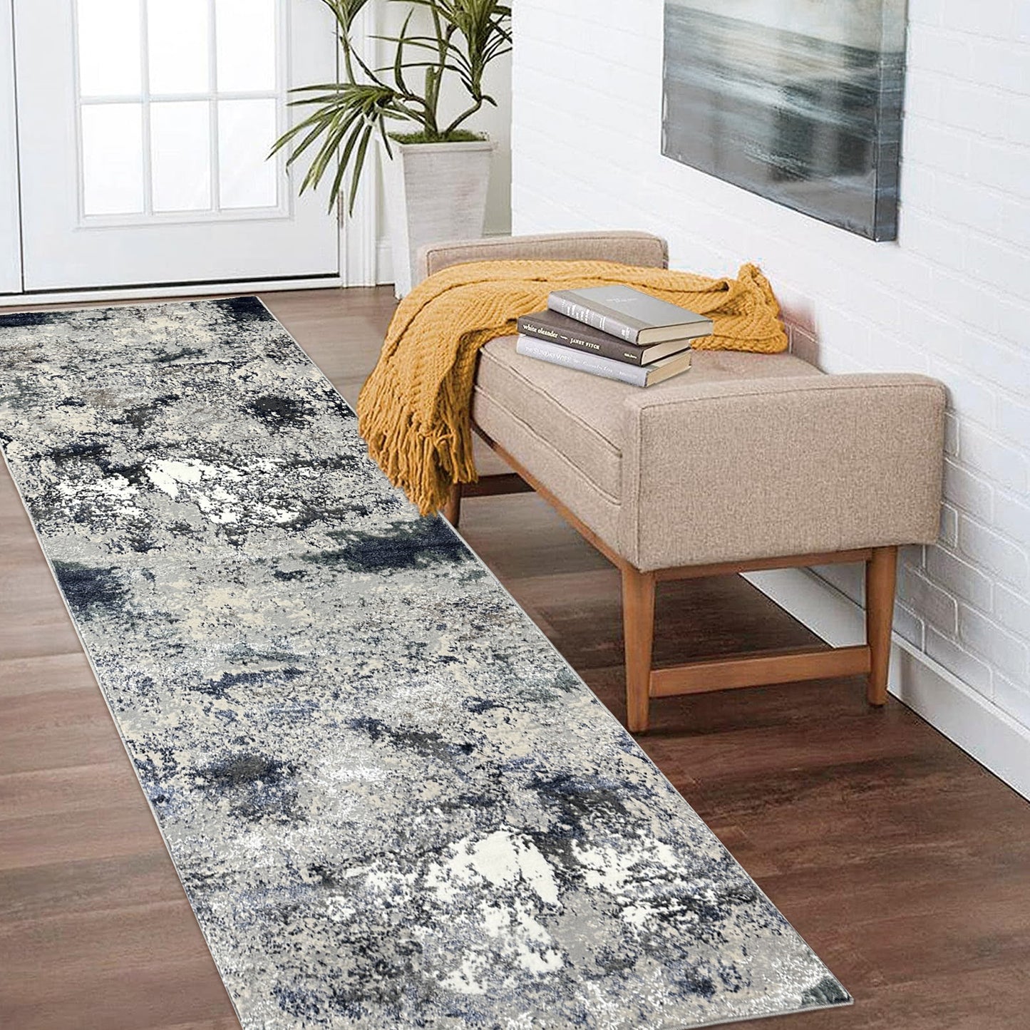 Antalya-82057 Modern Power-Loomed Grey/Teal Cotton Indoor Area Rug - LR Home
