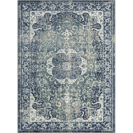 Antalya Contemporary Medallion Polyester Performance Indoor Area Rug, Beige/Navy - Silo view