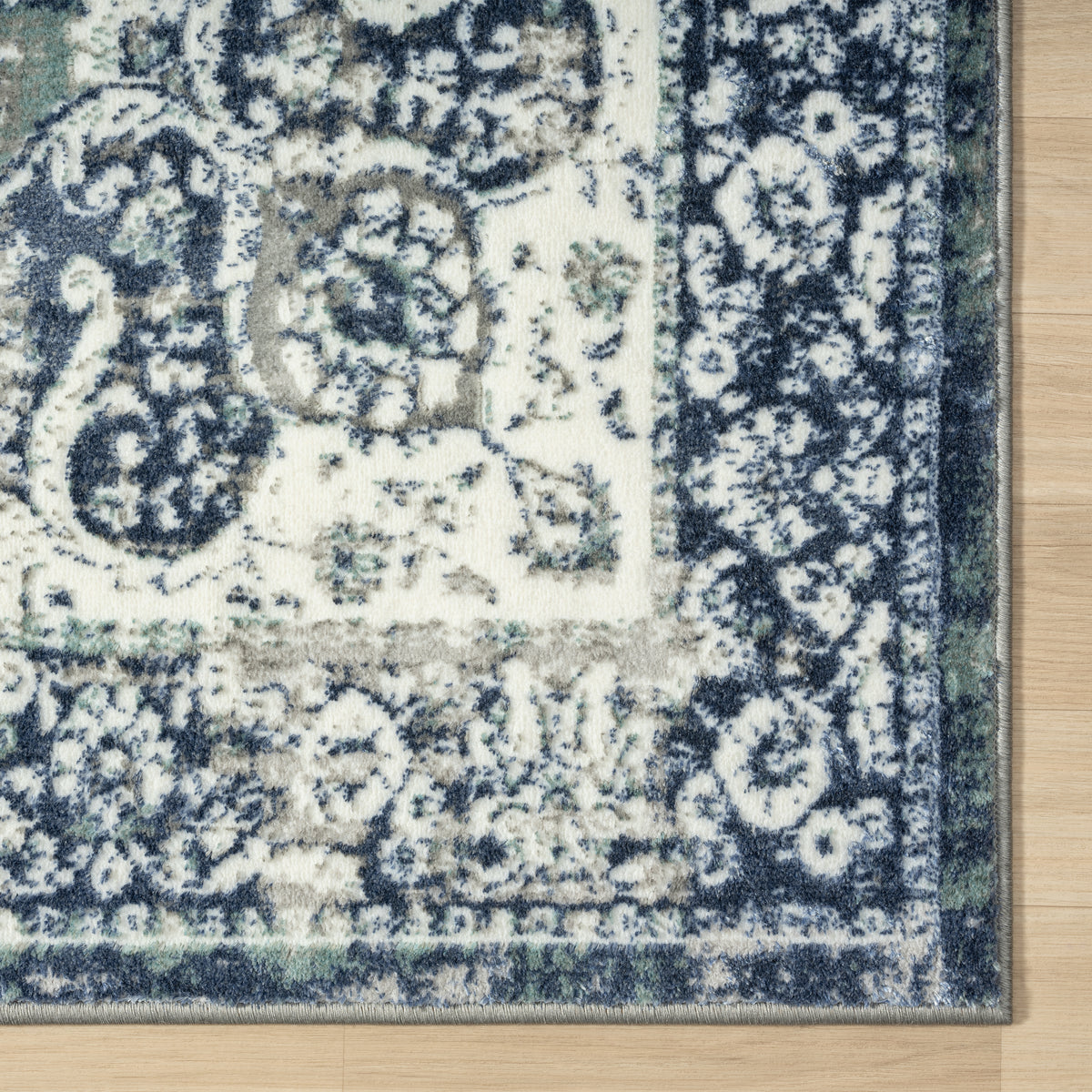 Antalya Contemporary Medallion Polyester Performance Indoor Area Rug, Beige/Navy - close-up detail