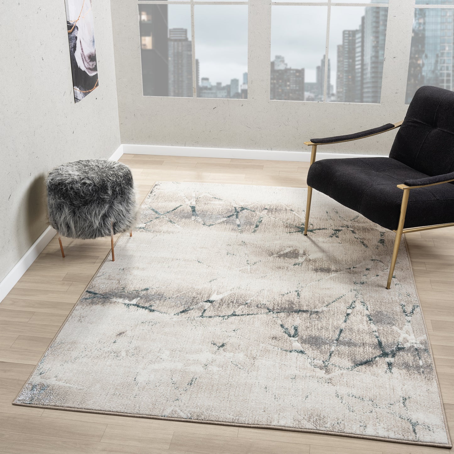 ANTAL-82051 Modern/Contemporary Machine Made  Beige/Blue  Polyester Indoor Area Rugs - LR Home