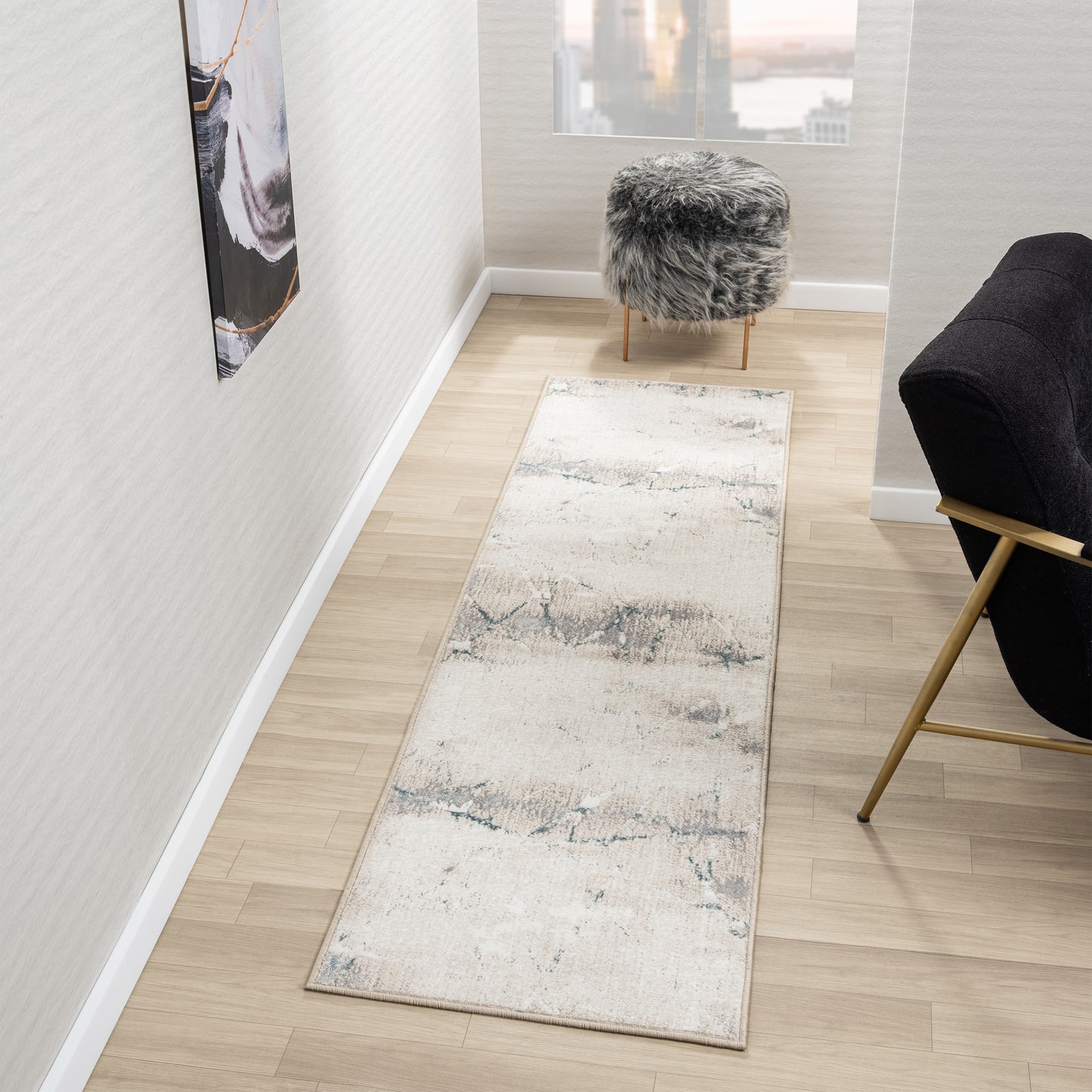 Antalya-82609 Modern Power-Loomed Beige/Blue Cotton Indoor Area Rug - LR Home