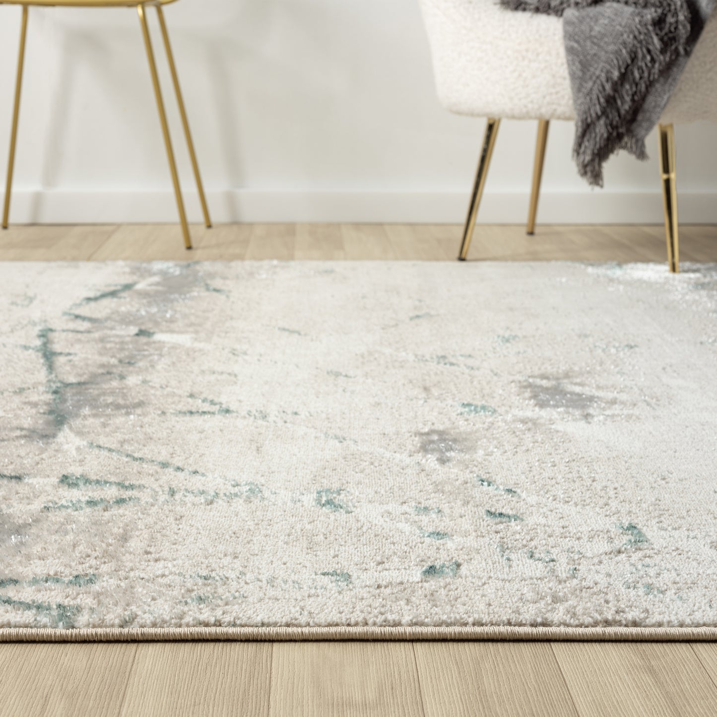 Antalya-82609 Modern Power-Loomed Beige/Blue Cotton Indoor Area Rug - LR Home