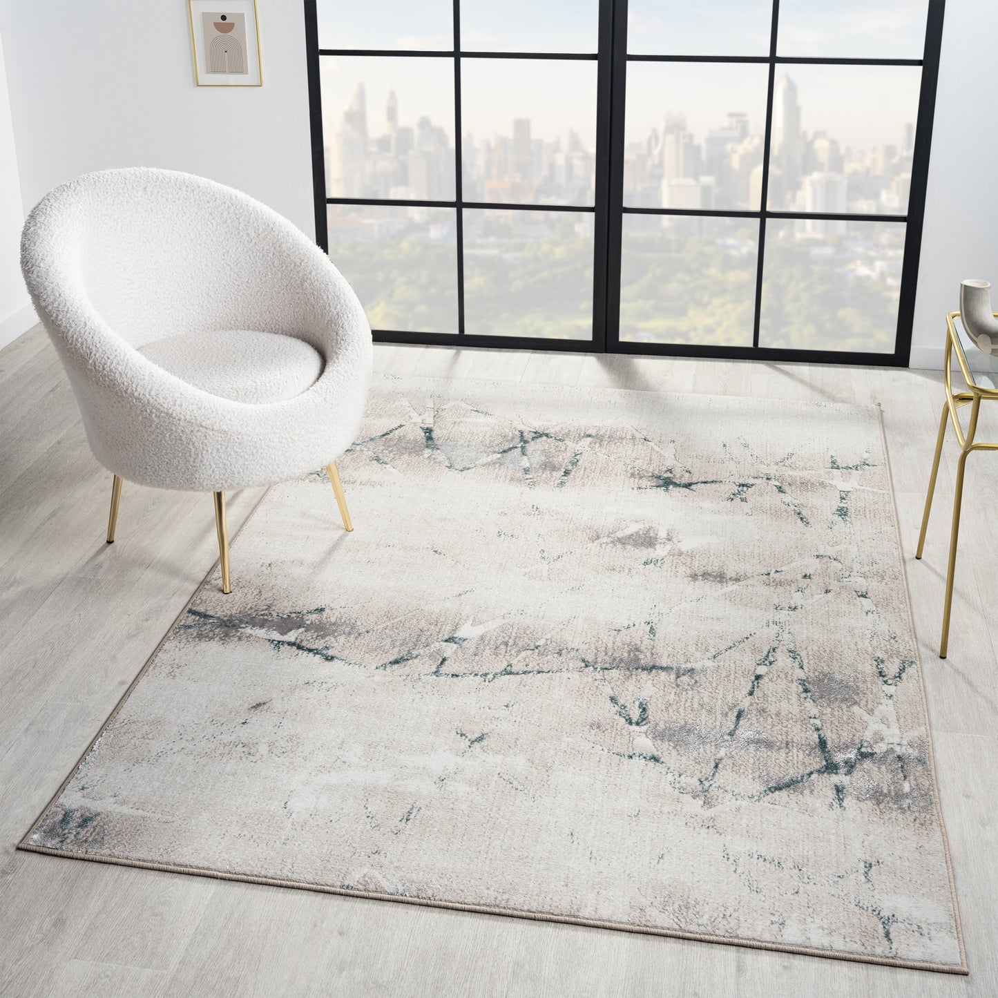Antalya-82609 Modern Power-Loomed Beige/Blue Cotton Indoor Area Rug - LR Home