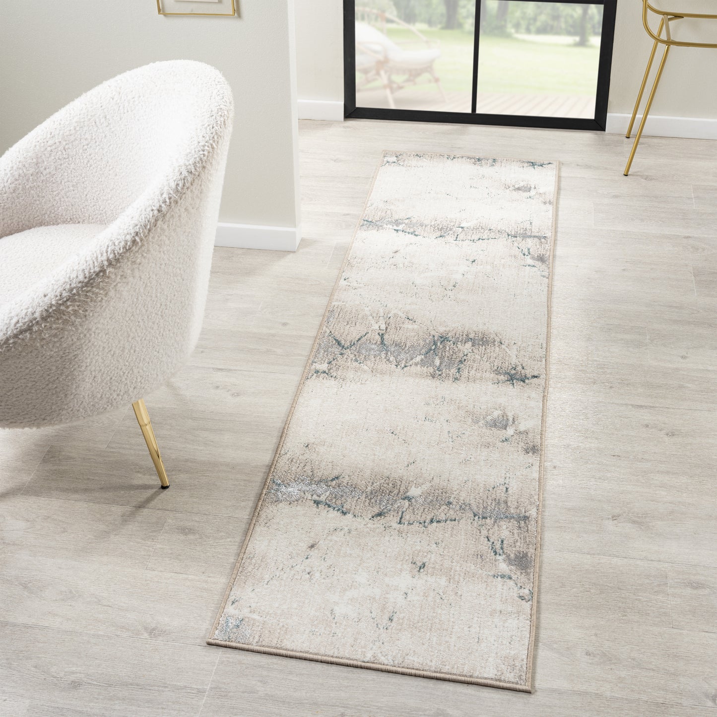 Antalya-82609 Modern Power-Loomed Beige/Blue Cotton Indoor Area Rug - LR Home