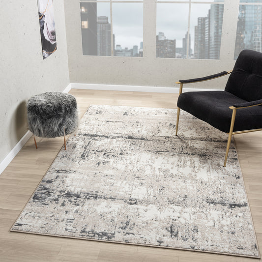 Antalya-82610 Modern Power-Loomed Ivory/Gray Cotton Indoor Area Rug - LR Home
