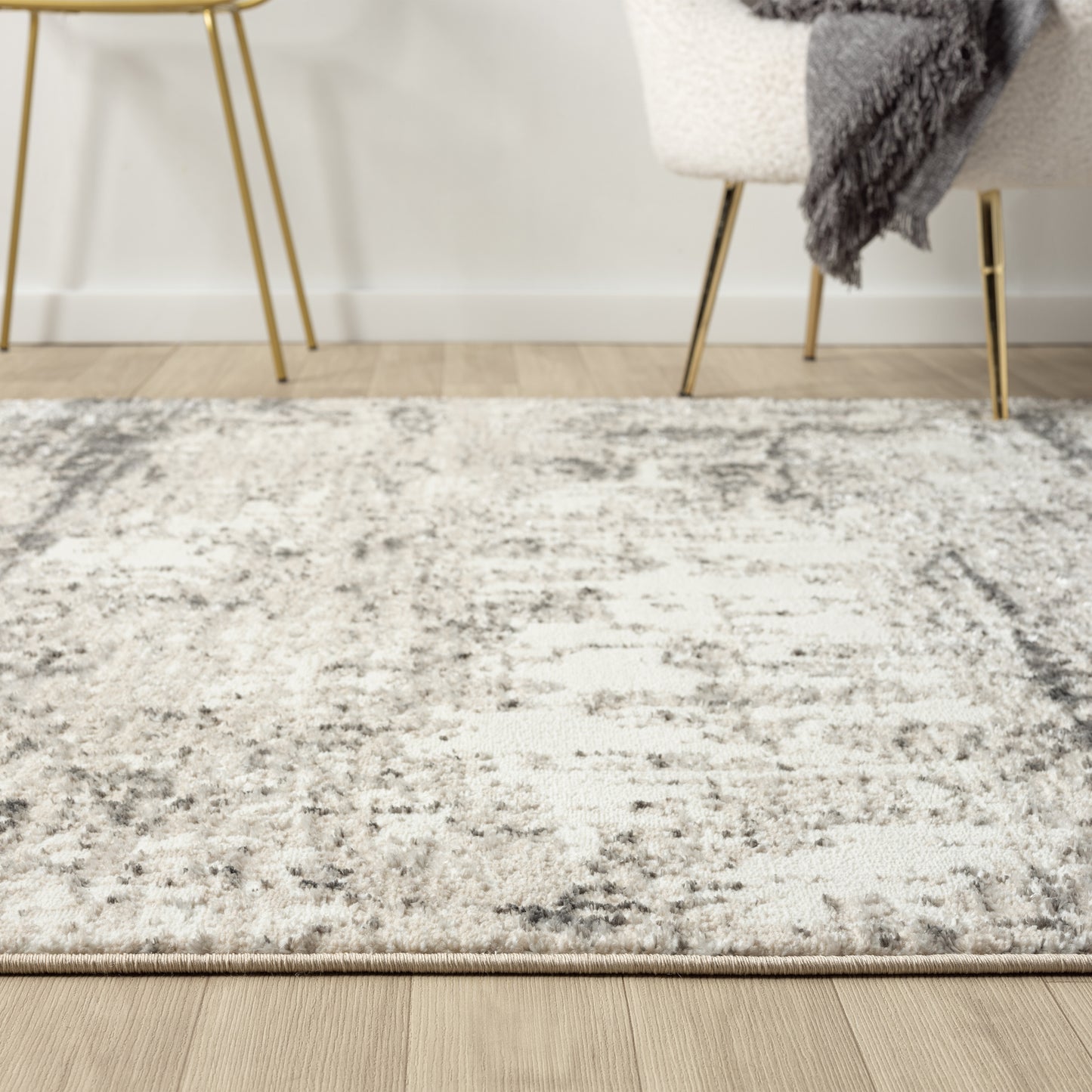 Antalya-82610 Modern Power-Loomed Ivory/Gray Cotton Indoor Area Rug - LR Home