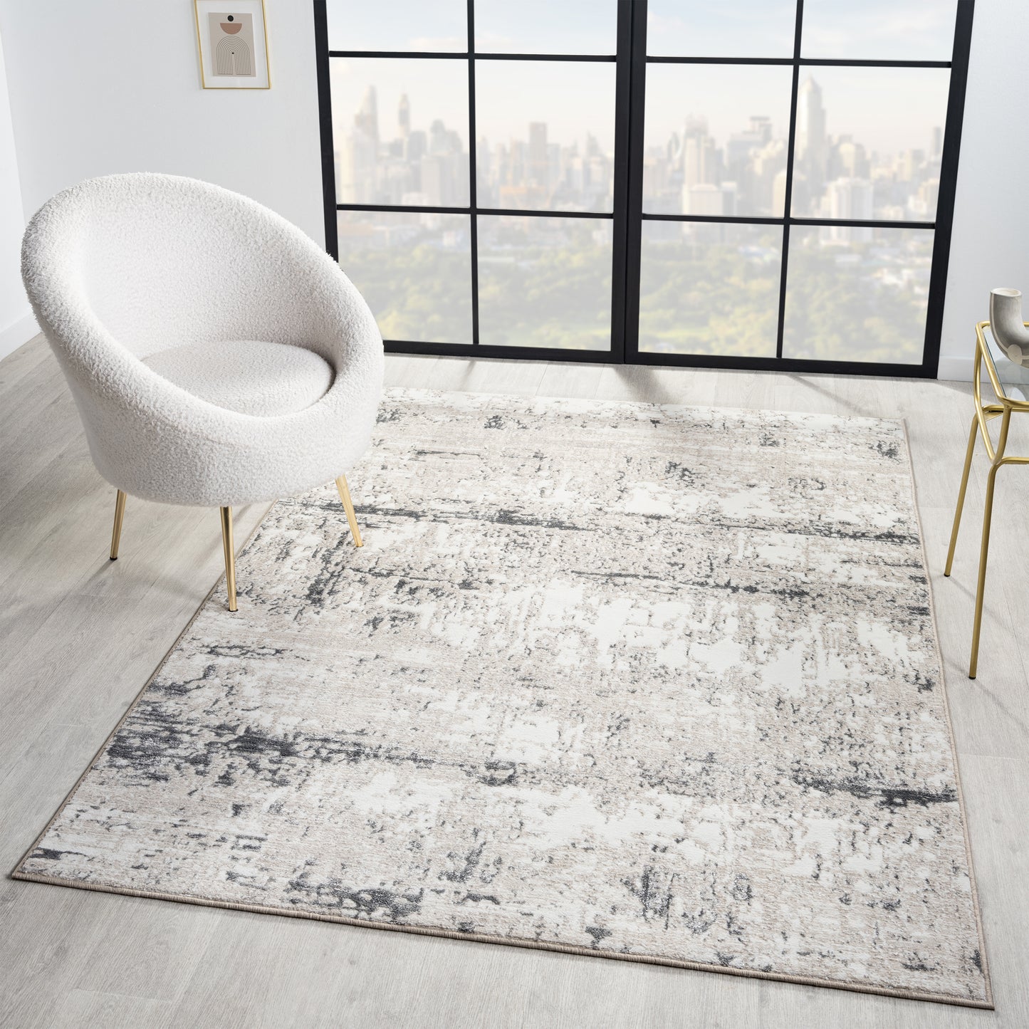 Antalya-82610 Modern Power-Loomed Ivory/Gray Cotton Indoor Area Rug - LR Home