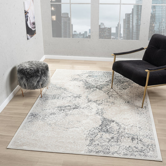 Antalya-82611 Farmhouse Power-Loomed Cream/Blue Cotton Indoor Area Rug - LR Home