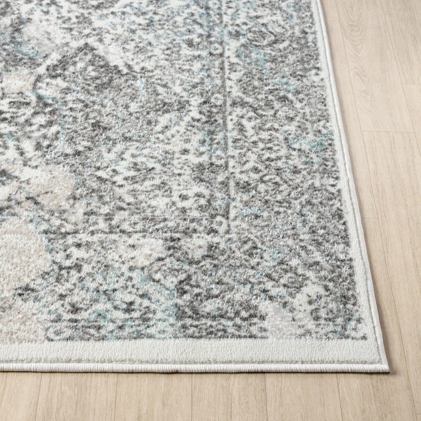 Antalya-82611 Farmhouse Power-Loomed Cream/Blue Cotton Indoor Area Rug - LR Home