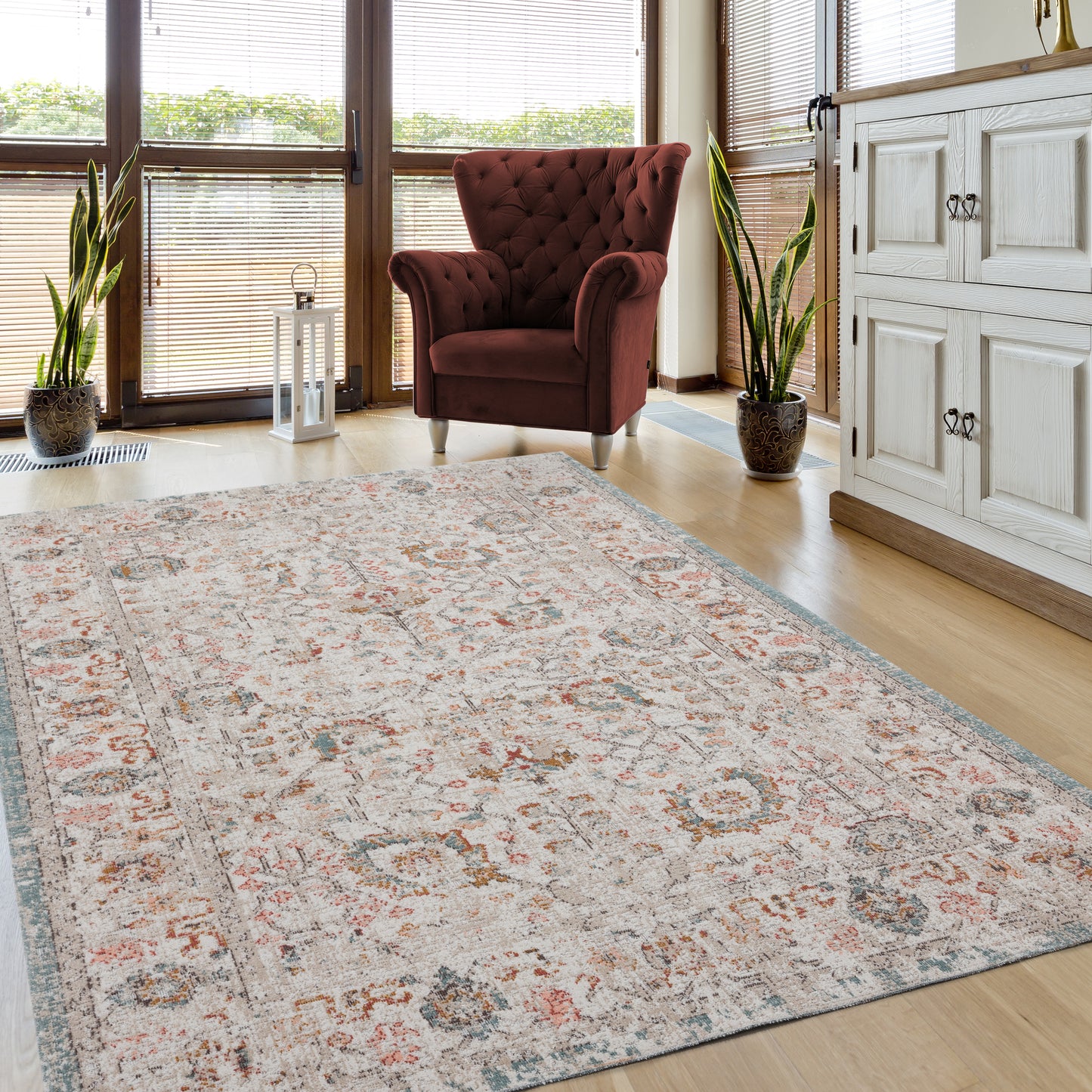 ANTIQ-81452 Classic/Traditional Machine Made Ivory Polypropylene Indoor/Outdoor Area Rugs - LR Home